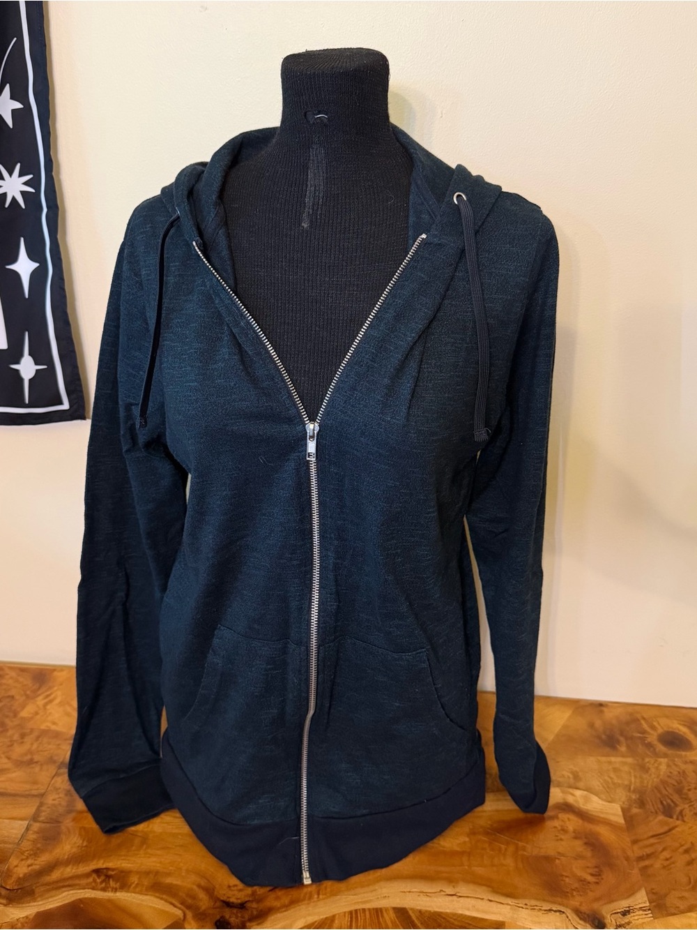 Fission Zippered Hoodie M Blue Grey Heathered Lightweight Long Sleeves